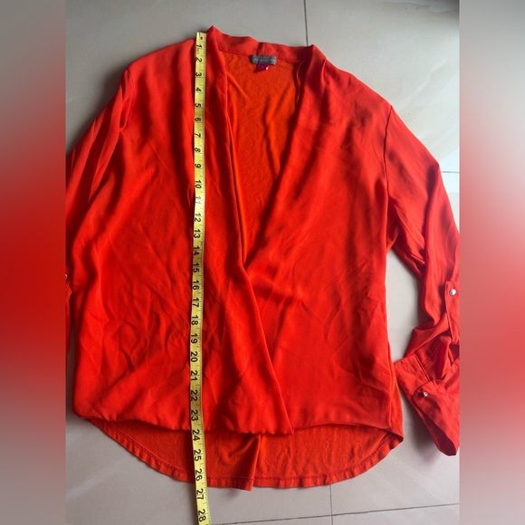 Vince Camuto Red Wrap Blouse with Long Sleeves size L summer spring - Picture 7 of 11